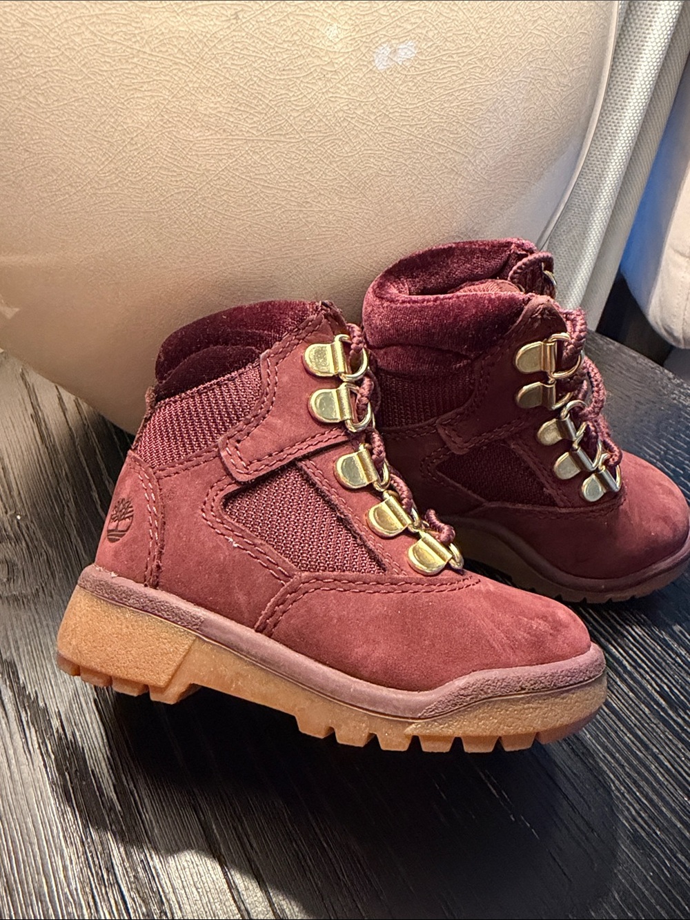 Timberland Kids Wine Suede Lace-Up Hiking Boots sz 5